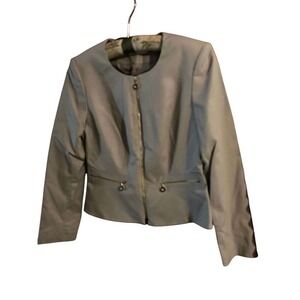 Calvin Klein Women's Beige Peplum Jacket Blazer Zip Pockets Size SMALL 4/6